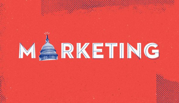 Graphic design showing the word 'Marketing' with a capitol building as the letter 'a'