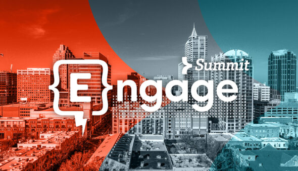 The words "Engage Summit" on a background of the city of Raleigh, North Carolina.