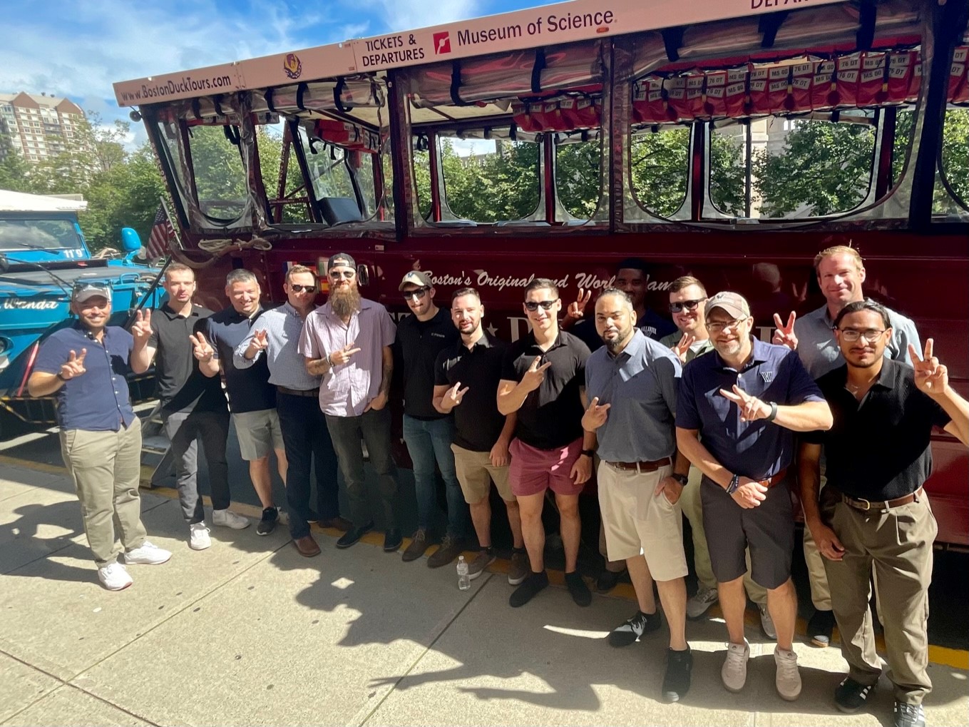 The picture is a group of Villanova student veterans who went to Boston this Summer. Hunter is the fourth from the left, and Jeff is the third from the right in the front row.