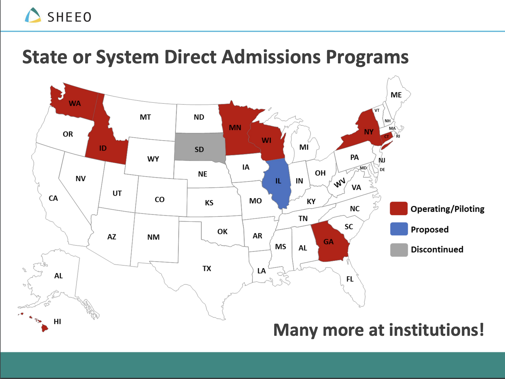 State or System Direct Admissions Programs image, a map of the US with some states colored in red, blue or gray.