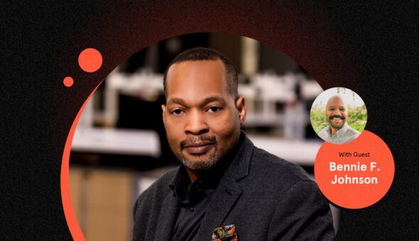 AMA CEO Bennie F. Johnson is man with dark skin and hair wearing a grey suit. to the side is a bubble with Kevin Tyler's image, a bald man with a dark mustache and dark wearing a light shirt.