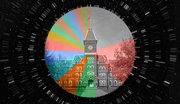 Considering the Long-Term Impact of Rankings Changes article image, college campus through colorful lenses.