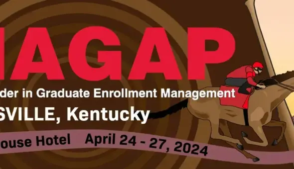 NAGAP 2024 Graduate Enrollment Management Summit image, a man riding a horse and conference text.