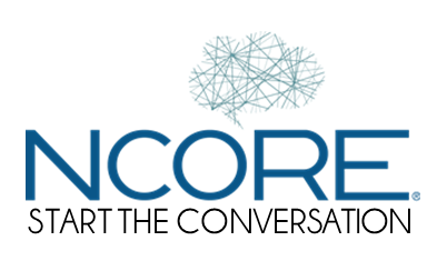 NCORE 2024 conference image, navy blue and black text "NCORE start the conversation"