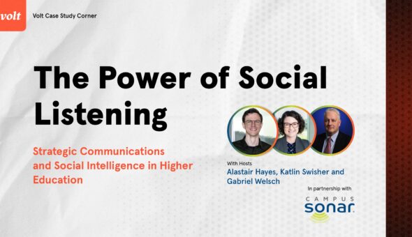 A slide for the Campus Sonar Case Study that reads "The Power of Social Listening" with the subtitle "Strategic Communications and Social Intelligence in Higher Education"