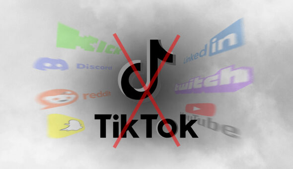 The TikTok ban is coming. Here’s how to adapt your social media strategy. An image of the tiktok logo with a large red x over it and the other current social media platform names fading into the background.