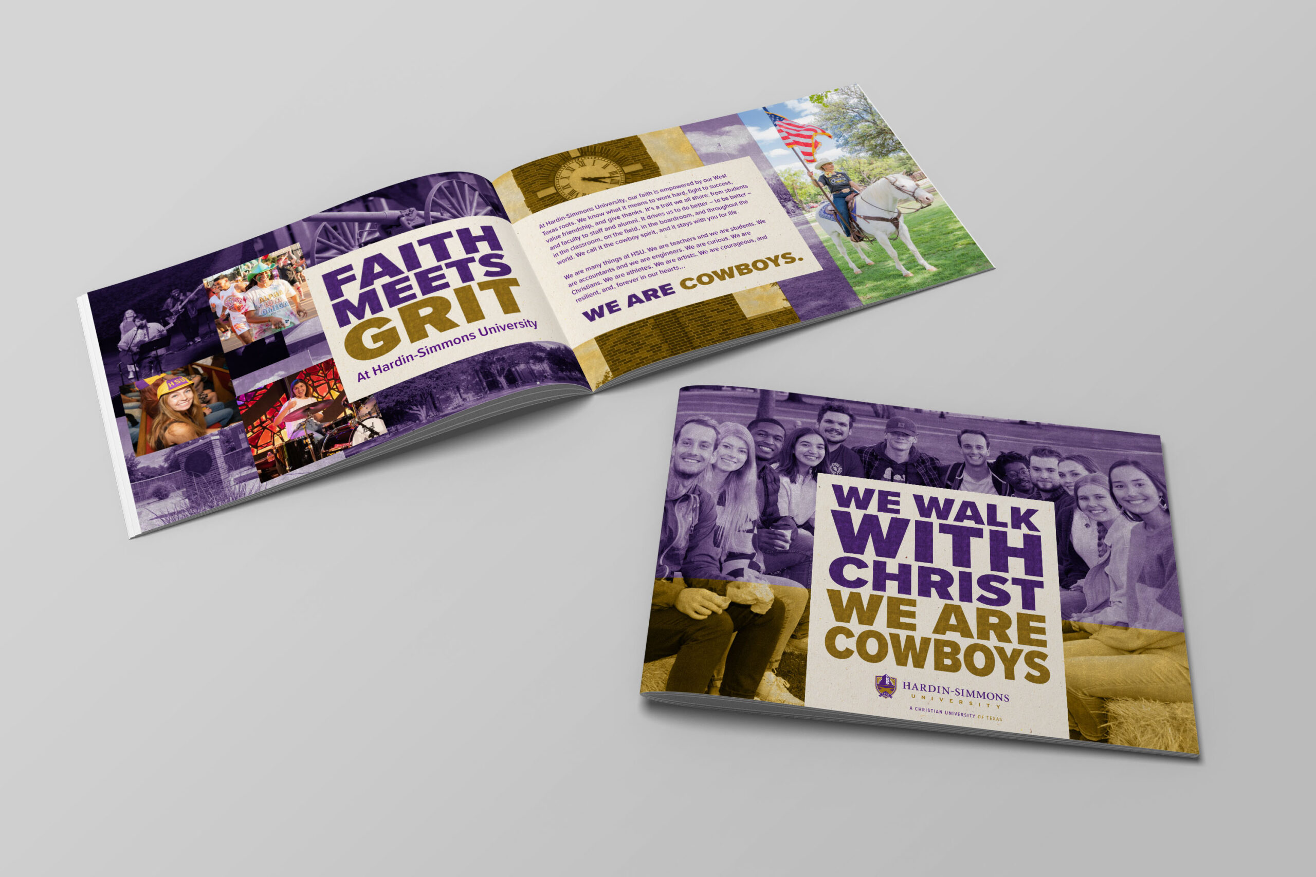 Two open brochures from Hardin-Simmons University. The left spread features the tagline 