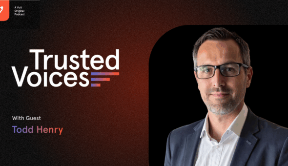 Image of a man with glasses and a blazer. On the image are words that say 'Trusted Voices with Todd Henry'